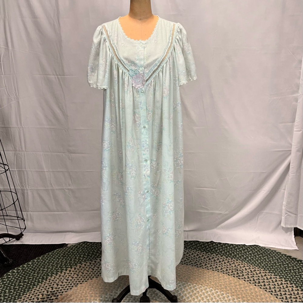 VINTAGE cottage floral dressing house gown robe button front long maxi nightgown - Picture 9 of 14